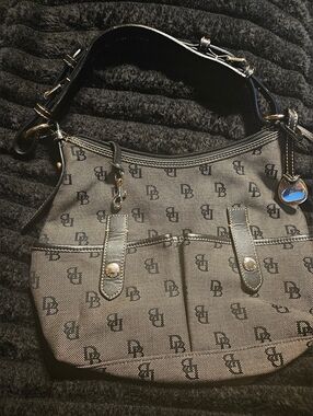 Dooney & Bourke Black Monogram Canvas Shoulder Bag with Black Trim